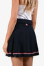 Thom Browne Navy Cotton Pleated Raw Hem Mini Skirt Size 36