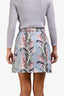 Zimmermann Blue Leaf Print Linen Belted Mini Skirt Size 0