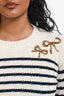 Valentino White/Navy Wool Striped Gold Sequin Bows Sweater Size XS