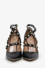 Valentino Black Leather Rockstud Ankle Strap Heels Size 39