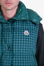 Moncler Green Houndstooth Wool Blend Quilted 'Luzule' Down Vest Size 2 with Removable Hood