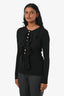 Balmain Black Wool Ribbed Ruffle Front Gold Button Sweater Size 36