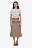 Gucci Brown Leather GG Monogram Horsebit Midi Skirt Size 40