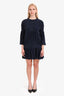 Miu Miu Navy Silk Ruffled Detail Midi Dress Size 40