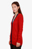 Pre-loved Chanel™ Red/Navy Cashmere Button Up Cardigan Size 34