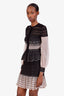 Alexander McQueen Black Silk Striped Top + Skirt Set Size S-M