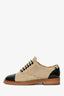 Pre-loved Chanel™ 2018 Taupe/Black Leather Canvas Interlocking CC Logo Oxfords Lace-up Shoes Size 35.5