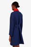 Gucci 2016 Blue/Cream Tricolour Wool Coat With Gold Tiger Head Buttons Size 44