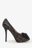 Christian Dior Black Leather Bow Lace Peep Toe Platform Heels Size 37