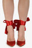 Gianvito Rossi Red Satin Ribbon Wrap Pumps Size 36.5