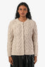 Simone Rocha Beige Alpaca Wool Blend Cable Knit Pearl Buttons Crewneck Cardigan Size XS