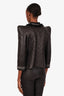 Balmain Black Quilted Leather Silver Chain Trim Jacket Size 42