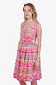 Prada Pink/Multicolour Cotton Midi Length Dress Size 40