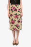 La Double J Beige/Purple Cotton Tweed Floral Pencil Skirt Size M