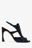 Christian Dior 2016 Navy Blue Silk Peep Toe Slingback Heels Size 38.5