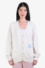 Christian Dior Cream/Blue Ribbed Knit Cotton V-Neck Button-Up 'Dior For My Real Friends' Cardigan Size L