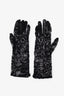 Pre-loved Chanel™ Black Mesh Velvet Camelia Gloves Size 7.5