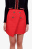 Balmain Red Wool Cotton Blend Tweed Mini Skirt Size 36