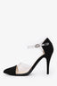 Pre-loved Chanel™ Black Satin PVC Pointed Toe Heels Size 37