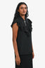 Miu Miu 2018 Black Silk Collared Star Embellished Short Sleeve Top Size 36