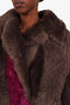 Fendi Brown/Magenta Reversible Shearling Leather Thigh Length Coat Size 40
