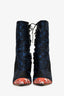 Christian Dior 2016 Navy Blue Silk Lace Detail Trianon Heeled Boots Size 38.5