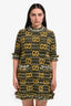 Gucci Black/Yellow Fringe Tweed Short Sleeve Dress Size L