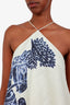 Alemais Cream/Blue Print 'Rider' Pleat Hem Mini Dress Size 4