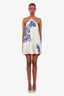 Alemais Cream/Blue Print 'Rider' Pleat Hem Mini Dress Size 4