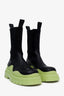 Bottega Veneta Black/Green Leather Rubber Trim Tire Chelsea Boots Size 38.5