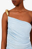 Bottega Veneta Blue One Shoulder Midi Draped Dress Size 38
