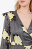 Ganni Black/Yellow Patterned Wrap Maxi Dress Size 38