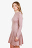 Pre-loved Chanel™ 2014 Pink Cashmere Pearl Embellished Knitted Long Sleeve Midi Dress With Slip Size 38