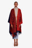 Loewe Red/Navy Wool Cashmere Leather Trim Anagram Fringe Poncho