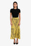 Ganni Yellow Silk Blend Printed Midi Skirt Size 34