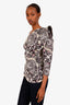 Isabel Marant Etoile Navy/Tan Patterned One Shoulder Ruffle Blouse Size 36