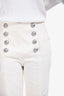 Balmain White Denim Silver Button Details Cropped Pants Size 40
