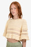 Isabel Marant Cream Crocheted Three-Quarter Sleeve Crop Top Size 36