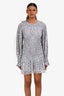 Love Shack Fancy Blue/Silver Metallic Silk Ruched Long Sleeve Mini Dress Size S