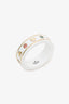 Gucci 18k Yellow Gold/White Ceramic Icon Ring with Gemstones Size 8