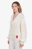 Gucci Cream V Neck Lace Up Ribbed Sweater Size M