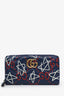 Gucci Blue Graffiti Print Leather GG Zip Wallet