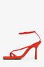 Bottega Veneta Red Leather and Raffia Stretch Heels Size 36