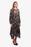 Zimmermann Green/Pink Silk Floral Long Sleeve Maxi Dress Size 1 with Slip