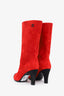 Pre-loved Chanel™ Red/Black Suede Pointed Toe Gabrielle Ankle Boots Size 38.5