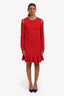 Red Valentino Red Knit Long Sleeve Mini Dress Size XS