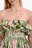 Oscar de la Renta Green/Pink Silk Floral Strapless Puff Mini Dress Size 8