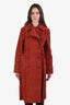 Gucci Red Rust Suede Leather Knot Buttoned Trench Coat Size 44