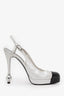 Pre-loved Chanel™ Black/White Leather Pearl CC Platform Heels Size 39
