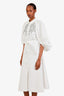 Huishan Zhang White Mercer Crystal Embellished Woven Midi Dress Size 10